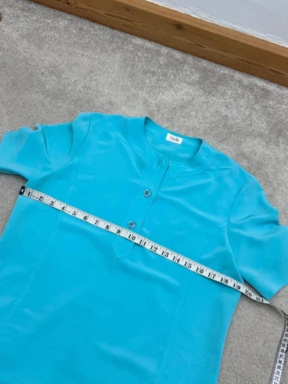 Viyella Turquoise Blue Short Sleeve Button Top 12 - Picture 4 of 5